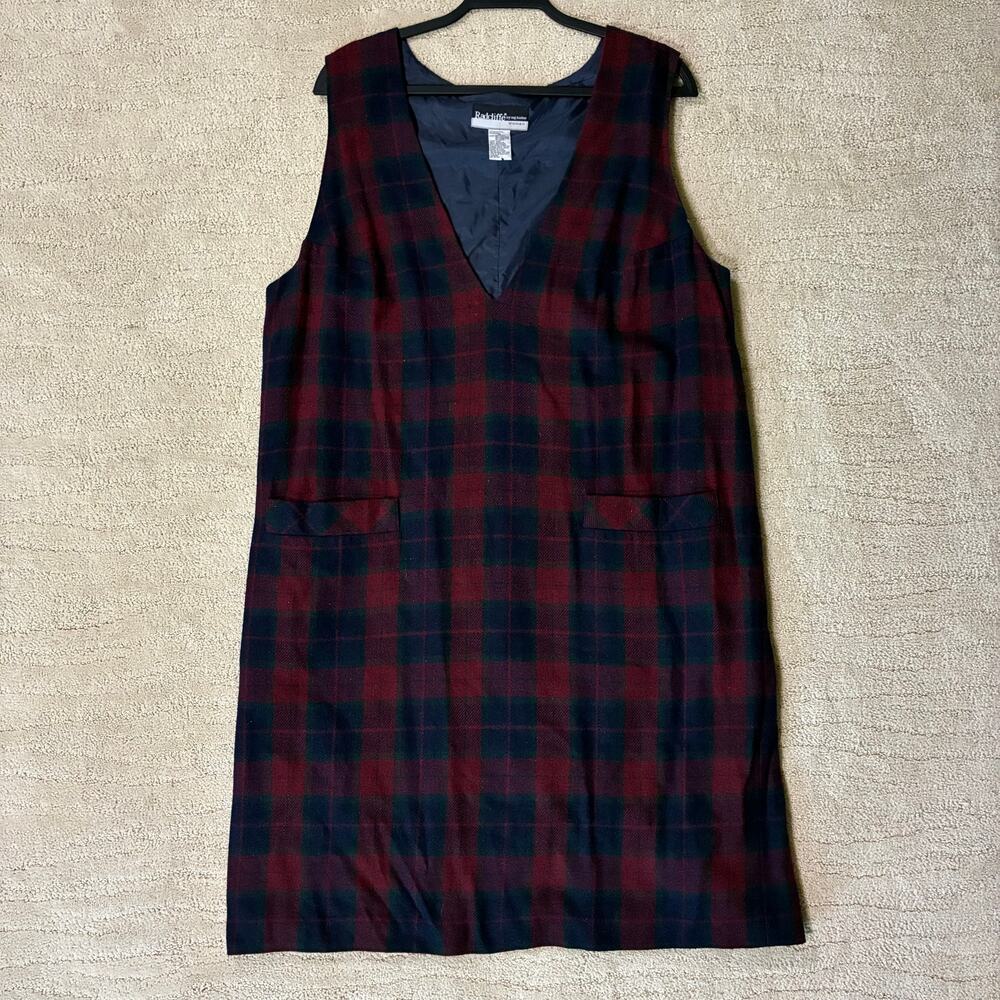 Vintage 90s Radcliffe Women 16 Wool Blnd Plaid Preppy Jumper Dress Dark Academia